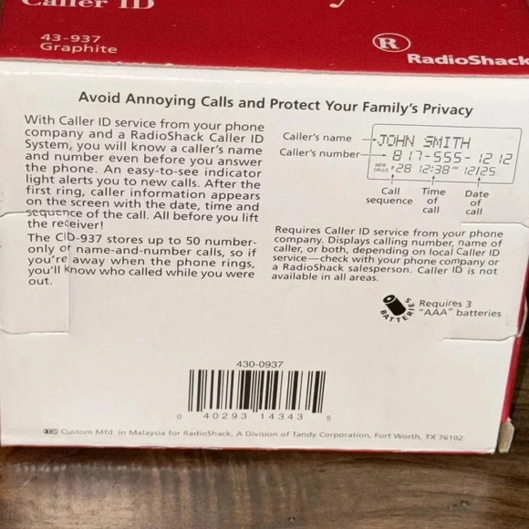 NWT RADIO SHACK 50 Memory Caller ID CID-937 Vintage Three Line Display - Picture 3 of 3